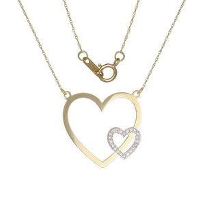 10k Yellow Gold Diamond-Studded Double Heart Shaped Pendant Necklace (0.03 cttw, I-J Color, I1-I2 Clarity), 18"