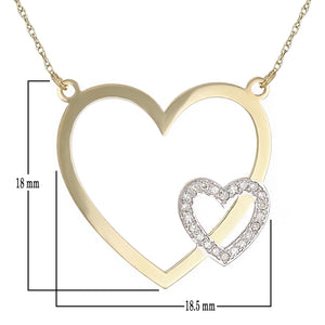 10k Yellow Gold Diamond-Studded Double Heart Shaped Pendant Necklace (0.03 cttw, I-J Color, I1-I2 Clarity), 18"