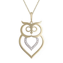 Load image into Gallery viewer, 10k Yellow Gold Diamond-Studded Owl Motif Pendant Necklace (0.03 cttw, I-J Color, I1-I2 Clarity), 18&quot;