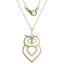 Load image into Gallery viewer, 10k Yellow Gold Diamond-Studded Owl Motif Pendant Necklace (0.03 cttw, I-J Color, I1-I2 Clarity), 18&quot;