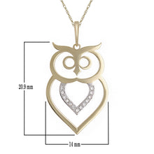 Load image into Gallery viewer, 10k Yellow Gold Diamond-Studded Owl Motif Pendant Necklace (0.03 cttw, I-J Color, I1-I2 Clarity), 18&quot;
