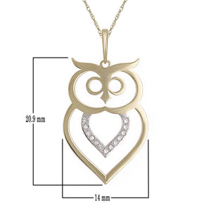 10k Yellow Gold Diamond-Studded Owl Motif Pendant Necklace (0.03 cttw, I-J Color, I1-I2 Clarity), 18"
