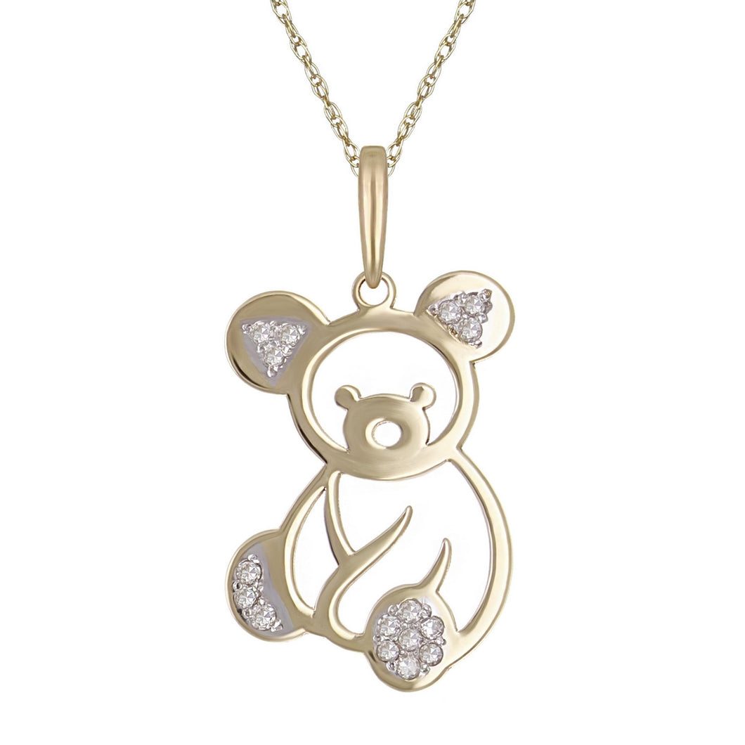10k Yellow Gold Diamond-Studded Teddy Bear Shaped Pendant Necklace (0.03 cttw, I-J Color, I1-I2 Clarity), 18