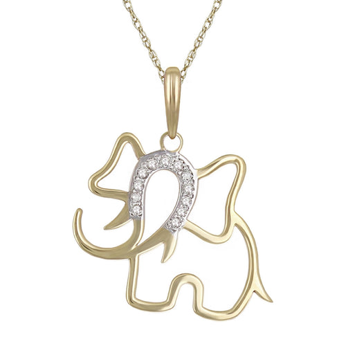 10k Yellow Gold Diamond-Studded Elephant Shaped Pendant Necklace (0.03 cttw, I-J Color, I1-I2 Clarity), 18