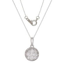 Load image into Gallery viewer, 10k White Gold and Round Diamond Cluster Halo Pendant Necklace (0.70 cttw, I-J Color, I1-I2 Clarity), 18&quot;