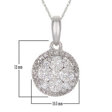 Load image into Gallery viewer, 10k White Gold and Round Diamond Cluster Halo Pendant Necklace (0.70 cttw, I-J Color, I1-I2 Clarity), 18&quot;