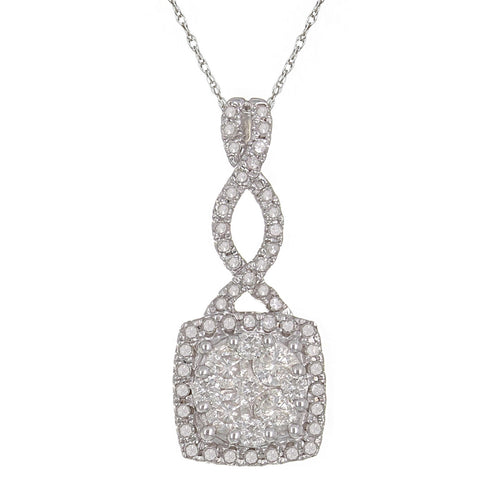 14k White Gold and Diamond Square Cluster Eternity Bail Pendant Necklace (0.70 cttw, I-J Color, I1-I2 Clarity), 18