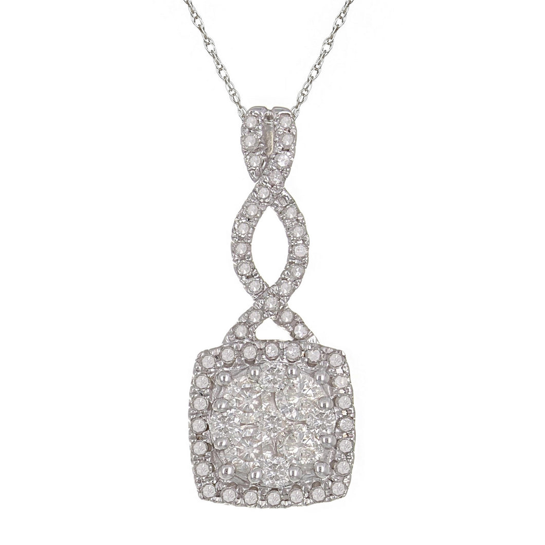 14k White Gold and Diamond Square Cluster Eternity Bail Pendant Necklace (0.70 cttw, I-J Color, I1-I2 Clarity), 18
