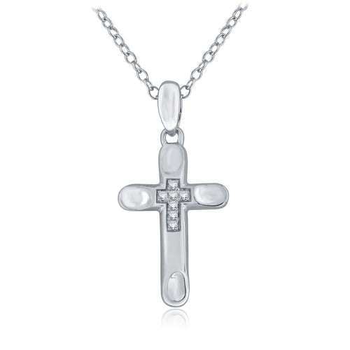 10k White Gold Diamond-Accented Cross Pendant Necklace (0.02 cttw, H-I Color, I1-I2 Clarity), 18