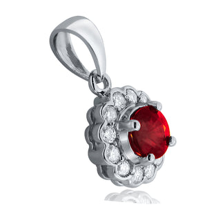 14k White Gold 0.60 Ct Ruby Gemstone and Diamond Halo Pendant Necklace (0.14 cttw, H-I Color, I1-I2 Clarity), 18"