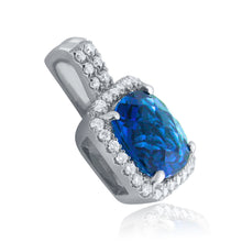 Load image into Gallery viewer, 14k White Gold 4.0CTW Cushion Cut Blue Topaz and Diamond Halo Pendant Necklace (0.40 cttw, H-I Color, I1-I2 Clarity), 18&quot;