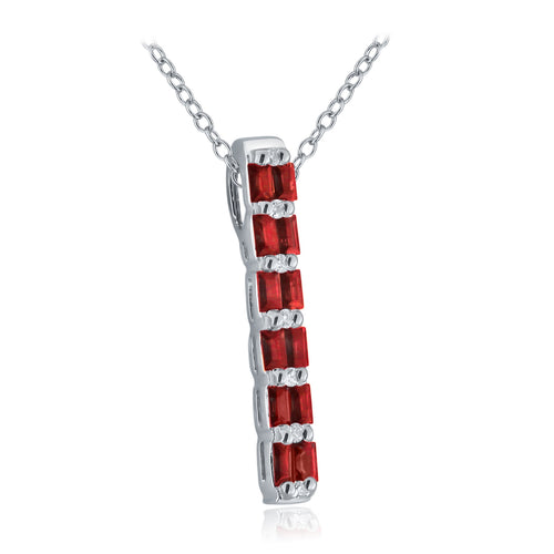 14k White Gold 0.55 Ct Rectangle-Cut Ruby and Diamond Vertical Bar Pendant Necklace (0.05 cttw, H-I Color, I1-I2 Clarity), 18