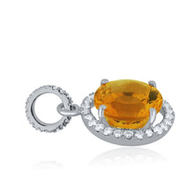 Load image into Gallery viewer, 14k White Gold 3.35 Ct Floating Round Citrine and Diamond Halo Pendant Necklace (0.40 cttw, H-I Color, I1-I2 Clarity), 18&quot;
