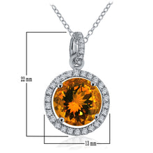 Load image into Gallery viewer, 14k White Gold 3.35 Ct Floating Round Citrine and Diamond Halo Pendant Necklace (0.40 cttw, H-I Color, I1-I2 Clarity), 18&quot;