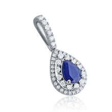 Load image into Gallery viewer, 14k White Gold 0.80 Ct Pear Shaped Sapphire in Diamond Halo Tear Drop Pendant Necklace (0.32 cttw, H-I Color, I1-I2 Clarity), 18&quot;