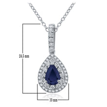 Load image into Gallery viewer, 14k White Gold 0.80 Ct Pear Shaped Sapphire in Diamond Halo Tear Drop Pendant Necklace (0.32 cttw, H-I Color, I1-I2 Clarity), 18&quot;