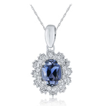 Load image into Gallery viewer, 14k White Gold and 0.70 Ct Oval Blue Tanzanite Surrounded by Diamonds Pendant Necklace (0.52 cttw, H-I Color, I1-I2 Clarity), 18&quot;
