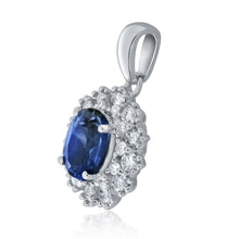 Load image into Gallery viewer, 14k White Gold and 0.70 Ct Oval Blue Tanzanite Surrounded by Diamonds Pendant Necklace (0.52 cttw, H-I Color, I1-I2 Clarity), 18&quot;