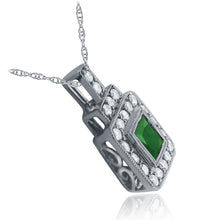 Load image into Gallery viewer, 14k White Gold 0.45 Ct Square Cut Emerald and Diamond Art Deco Style Pendant Necklace (0.32 cttw, H-I Color, I1-I2 Clarity), 18&quot;