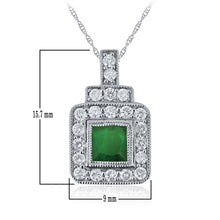 Load image into Gallery viewer, 14k White Gold 0.45 Ct Square Cut Emerald and Diamond Art Deco Style Pendant Necklace (0.32 cttw, H-I Color, I1-I2 Clarity), 18&quot;