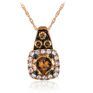 14k Rose Gold 0.50 Ct Two-Tone Diamond 18" Pendant Necklace (White Diamond 0.07 cttw, H-I / I1-I2; Brown Diamond 0.43 cttw)