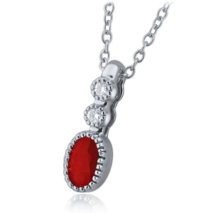 14k White Gold 0.35 Ct Ruby Gemstone and Diamond Oval Pendant Necklace with Extended Bail (0.03 cttw, H-I Color, I1-I2 Clarity), 18"