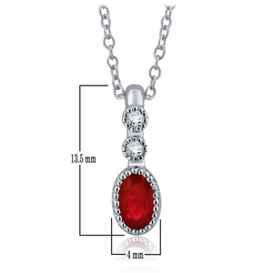 14k White Gold 0.35 Ct Ruby Gemstone and Diamond Oval Pendant Necklace with Extended Bail (0.03 cttw, H-I Color, I1-I2 Clarity), 18"