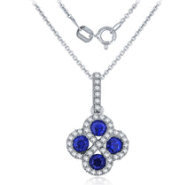 Load image into Gallery viewer, 14k White Gold 0.60 Ct Sapphire and Diamond Infinity Four Leaf Style Pendant Necklace with Extended Bail (0.23 cttw, H-I Color, I1-I2 Clarity), 18&quot;