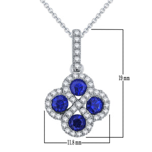 14k White Gold 0.60 Ct Sapphire and Diamond Infinity Four Leaf Style Pendant Necklace with Extended Bail (0.23 cttw, H-I Color, I1-I2 Clarity), 18"