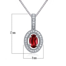 Load image into Gallery viewer, 14k White Gold Oval Ruby, Emerald or Sapphire Gemstone Pendant with Diamond-Accented Halo on 18&quot; Chain (0.08 Cttw, H-I Color, I1-I2), Multiple Gemstone Options