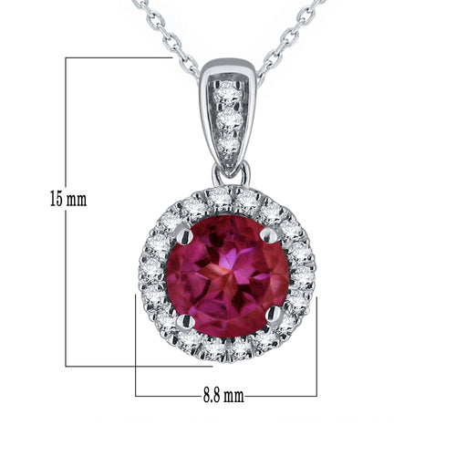 10k White Gold Round Amethyst or Garnet Pendant with 1/8 Cttw Diamond Halo on 18