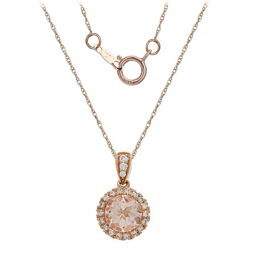 14k Rose Gold, Morganite & 1/8 Cttw Diamond Halo 5/8