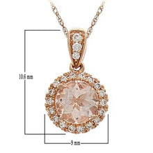 Load image into Gallery viewer, 14k Rose Gold, Morganite &amp; 1/8 Cttw Diamond Halo 5/8&quot; Pendant Necklace, 18&quot; (H-I Color, I1-I2 Clarity)