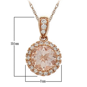 14k Rose Gold, Morganite & 1/8 Cttw Diamond Halo 5/8" Pendant Necklace, 18" (H-I Color, I1-I2 Clarity)