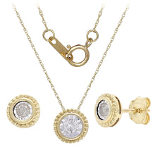 Load image into Gallery viewer, 10k Yellow Gold 1/5 Cttw Diamond Petite Fluted Bezel Halo Stud Earrings and/or 18&quot; Necklace (J-K Color, I2-I3 Clarity)