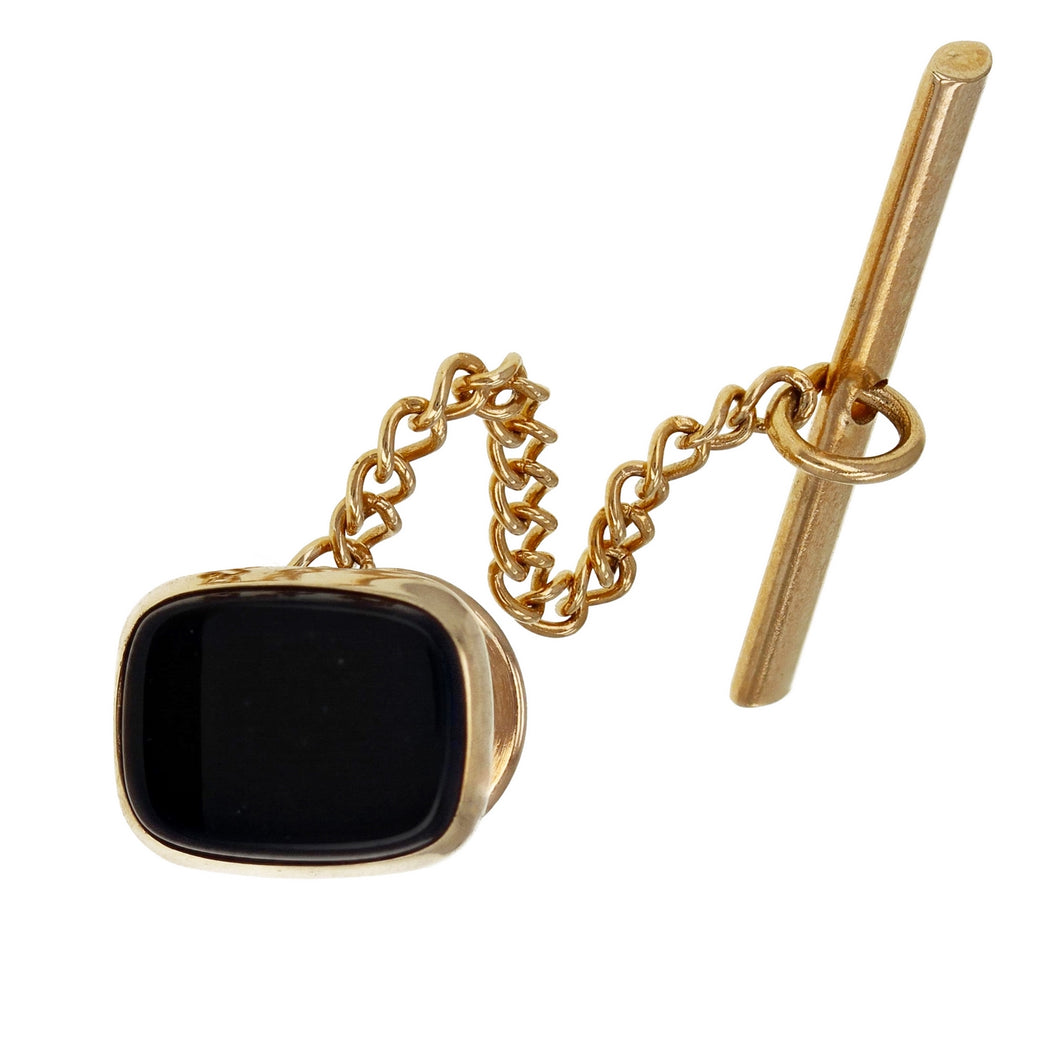 Men's 14k Yellow Gold Black Onyx Cabochon 1 Piece Cufflink